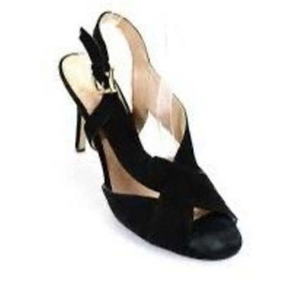 Michael by Michael Kors Women’s Size 10 Suede Peep Toe Slingback Heels Black - Picture 1 of 12
